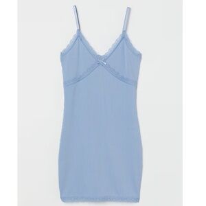 Light Blue Ribbed Lace-Trim Mini Dress Size S (96% Cotton)
